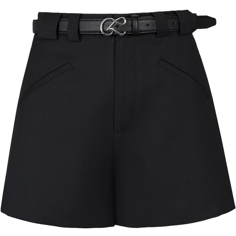 CALVINLUO 百搭利落腰带西裤A版短裤女裤子 新品 灰色/黑色