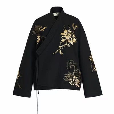 盘金绣中式斜门襟羊毛外套