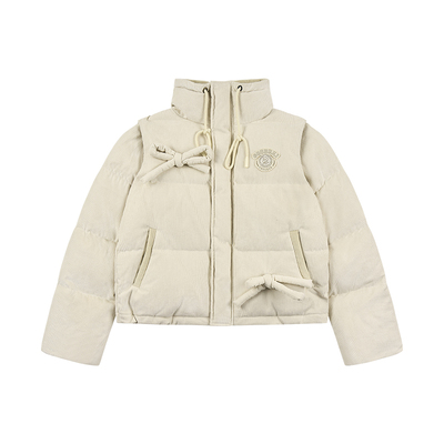 GOODBAI athletic学院logo贴布绣蝴蝶结高领两穿羽绒服外套