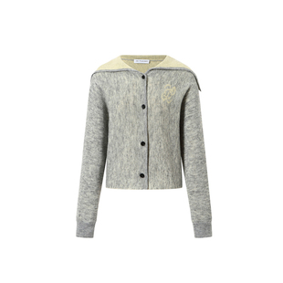 JAC FLEURANT【鞠婧祎同款】新品灰黄提花海军翻领LOGO开衫毛衣