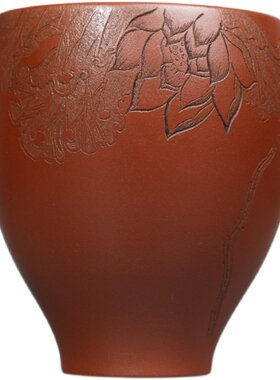 纯全手工刻绘原矿红皮龙紫砂杯
