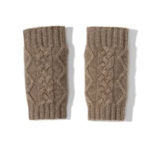 御寒无缝100%纯山羊绒手套女冬加厚保暖绞花针织露指学生半指手套