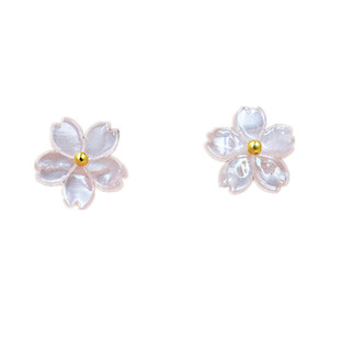 原创小花耳饰 新款粉色樱花耳夹无痛透明耳夹日本圆形无耳洞隐形