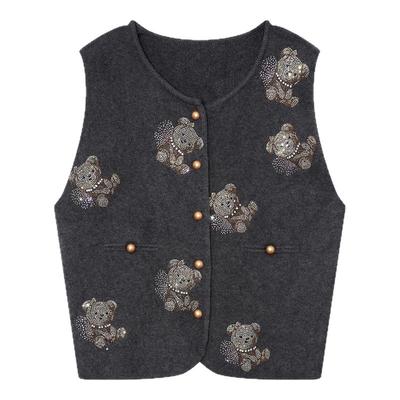 TCH洋气时尚烫钻内穿外搭针织开衫马甲上衣女秋冬新款T75D09E5039