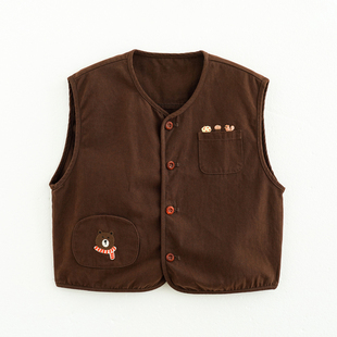 砚台家森系女童纯棉刺绣卡通马甲可爱春季新款儿童小女孩外穿坎肩