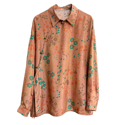 N货！新中式真丝斜襟盘扣衬衫