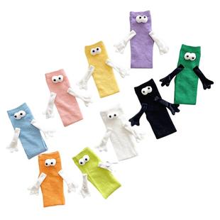 儿童牵手袜子多巴胺纯棉袜小腿袜可爱粉色宝宝亲子中筒袜秋冬透气