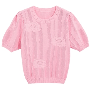 bebe春秋系列女士气质短款圆领短袖针织上衣330402