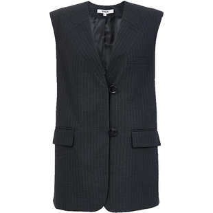 ONLY2025冬季新款柔软挺阔无领设计后摆开衩宽松条纹西装马甲女