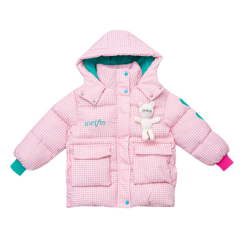 女童加厚加绒冬季千鸟格棉服