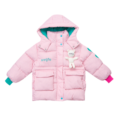 女童加厚加绒冬季千鸟格棉服