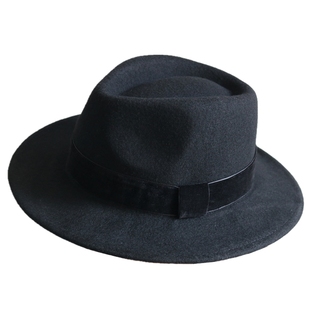 儿童帽子女童秋冬款黑色平檐羊毛呢爵士帽男童公主帽子礼帽渔夫帽