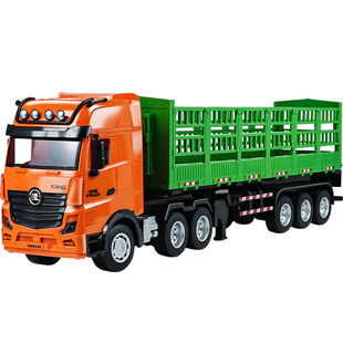 汇纳新款遥控高栏货车儿童电动拖挂车玩具男孩厢型运输车仿真卡车