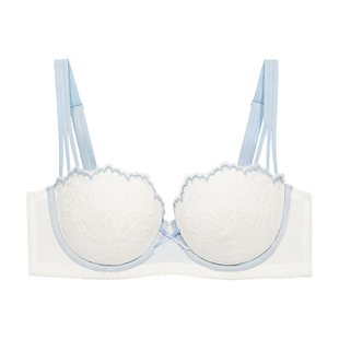 奶糖女孩泡芙半杯内衣女大小胸聚拢显大漫画胸性感蕾丝文胸罩白色