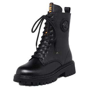 马丁靴女冬季加绒厚底短靴真皮羊毛大棉鞋中筒雪地靴皮毛一体女鞋