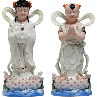 微美陶瓷8至14寸金童玉女观音菩萨侍奉家用供奉善财童子龙女摆件