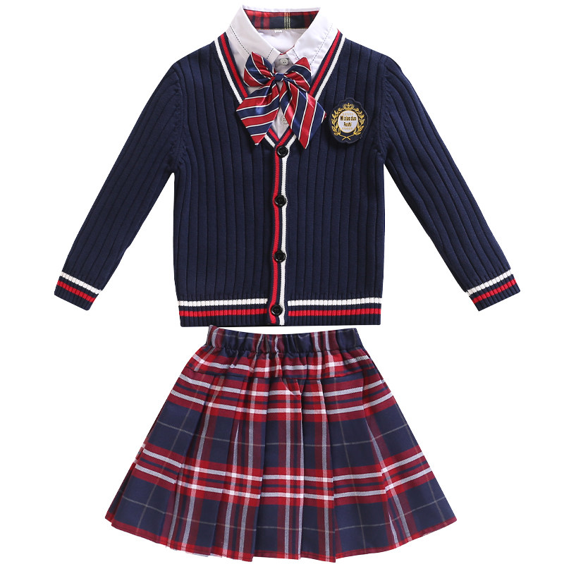 儿童校服套装纯棉毛衣春秋冬款英伦风幼儿园园服小学生班服合唱服