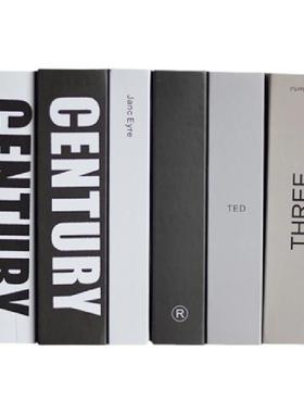 黑白灰英文仿真书假书书柜摆件