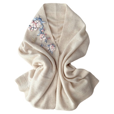 原创100%山羊绒刺绣花中式披肩