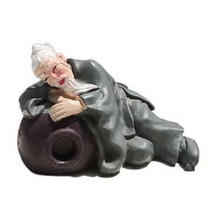 醉翁酒坛微景观盆栽假山造景人物摆件树脂酒文化卧倒古装老人古典