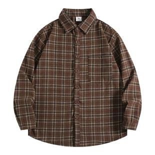 BOYUE帛跃毛呢格子衬衫春秋日系美拉德休闲百搭帅气衬衣外套男女