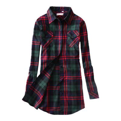 宽松长袖衬衫纯棉格子长袖