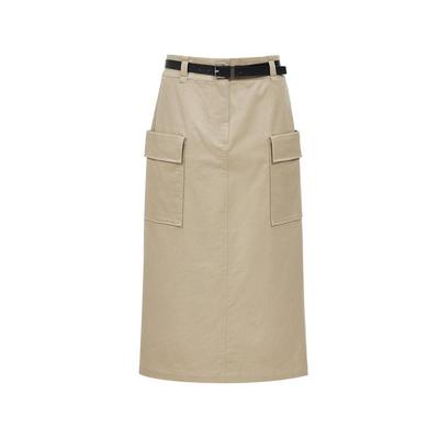 Vero Moda半身裙2025冬新款腰带装饰后摆开衩直筒裙325216016