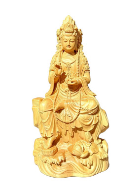小叶黄杨木雕自在观音佛像摆件