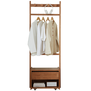 香木语实木衣帽架床头柜一体可移动挂衣架小户型多功能收纳置物架