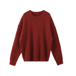 第四区 本命年酒红色毛衣男款秋冬宽松慵懒针织衫圣诞风新年衣服