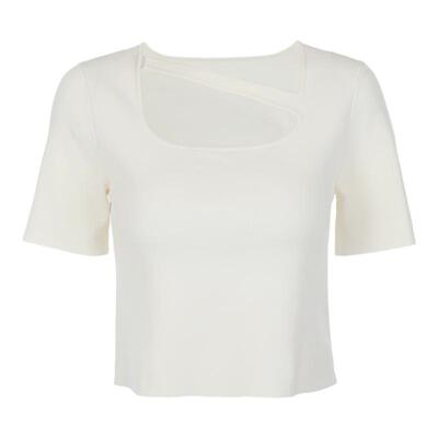 Migaino曼娅奴别致针织衫女纯色设计感弹力短袖上衣