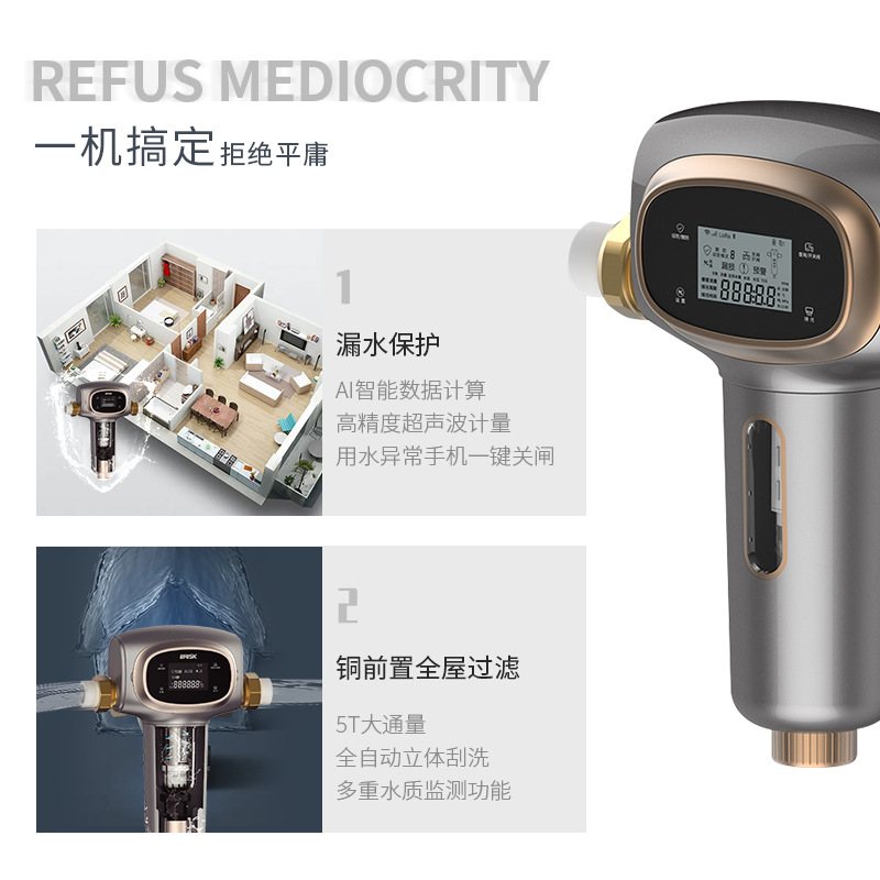 倍世倍瑞康BRISK远程APP主管道漏水保护器全屋净水铜前置过滤器