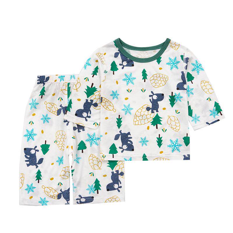 小猪大卫女宝宝居家服夏竹纤维空调服婴儿长袖套装男童睡衣七分套