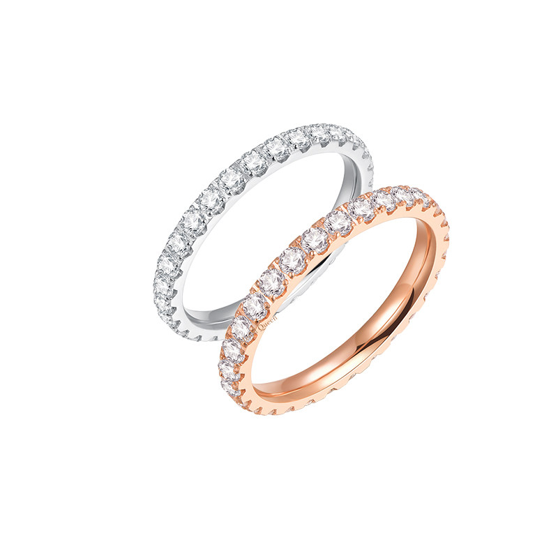 满碎钻钻石排钻戒指女 玫瑰金时尚个性对戒关节尾戒指环戒子小指