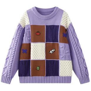 【设计师系列】MQD童装女童毛衣25冬新款儿童加厚保暖拼色针织衫