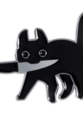 搞怪小黑猫咬小刀车标改装遮挡