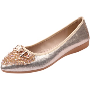 313233小码女鞋尖头浅口平底单鞋女春季新款豆豆鞋一脚蹬水钻鞋子