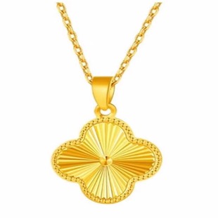 新款黄金项链女999纯足金幸运四叶草吊坠5D硬金厚版挂坠锁骨套链
