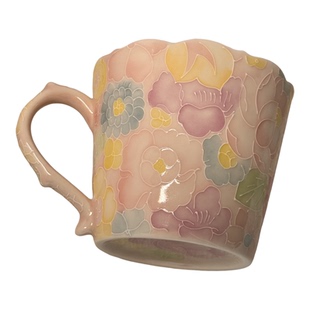 景德镇手绘万花杯花口陶瓷咖啡杯高颜值马克杯家用办公喝水杯礼物