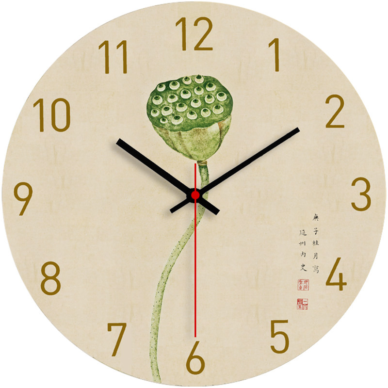 中式莲藕时尚现代简约钟表客厅挂钟创意北欧静音个性卧室装饰时钟