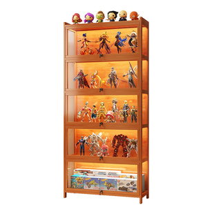 手办展示柜带锁储物柜零食柜收纳柜带灯透明落地玻璃柜酒柜礼品柜