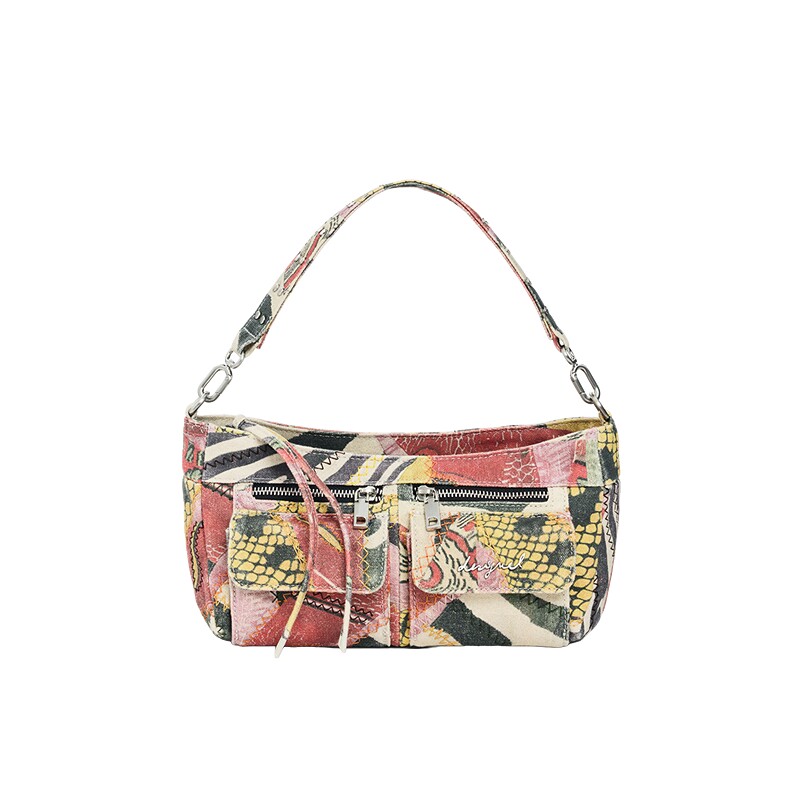Desigual26秋冬新品彩色斑马纹印花双袋装饰手提单肩包