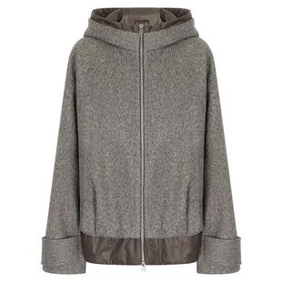 COCOBELLA假两件连帽毛呢外套女秋冬仿水波纹短款呢子大衣WL3205