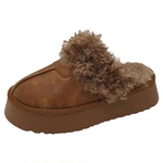 河南桑坡毛毛拖鞋女款2025冬季新款厚底保暖加绒一脚蹬雪地棉拖