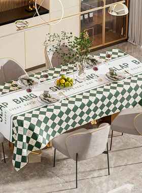 防水格子桌布塑料可洗餐桌台面垫绿色家用长方形桌布