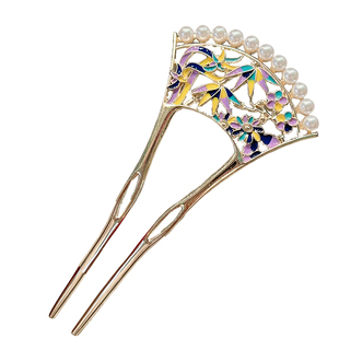 新中式U型扇形发簪2026新款高级感珍珠发钗金属盘发插梳丸子头饰