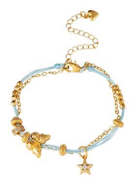 蓝色编绳蝴蝶锆石小清新国潮手链