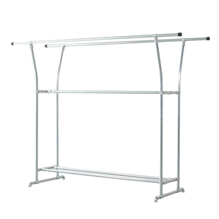 家用稳固双层晾衣架镀锌钢管双面晾晒衣架别墅室内落地式挂衣杆