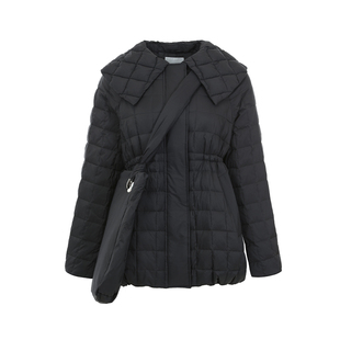 北欧时刻立体格子白鸭绒黑色羽绒服女冬季2025新款娃娃领短款外套