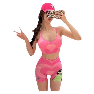 欧美辣妹性感印花健身套装女多巴胺运动内衣短裤绝美瑜伽服夏季